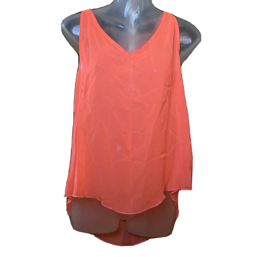 LOVE J NEON PINK CORAL CHIFFON TANK TOP SHIRT